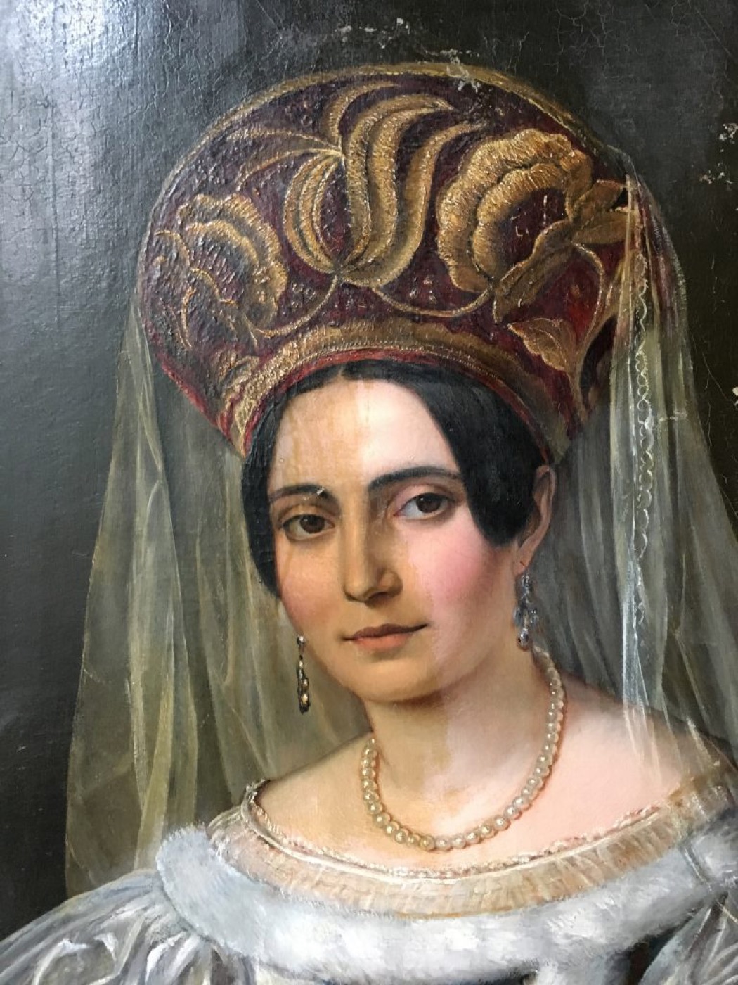 Restaurierungsdetail am Porträt von Therese von Bacheracht