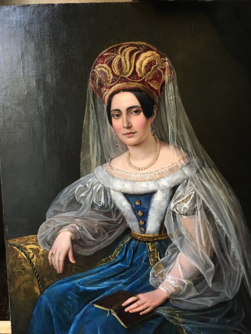 Gemälde Therese von Bacheracht während der Restaurierung
